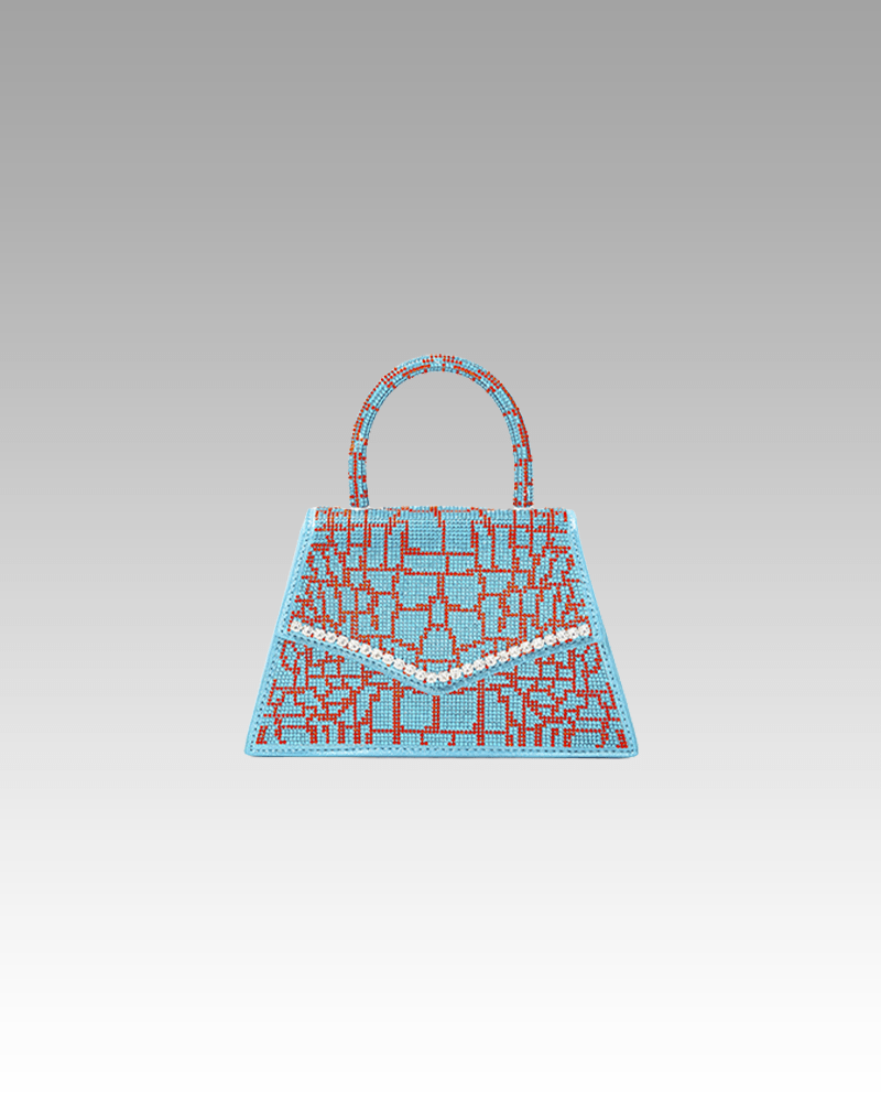 Sac à main Ophélie bicolore bleu rouge - Accessoire tendance avec motif crocodile et strass pour femmes chez Izamel.