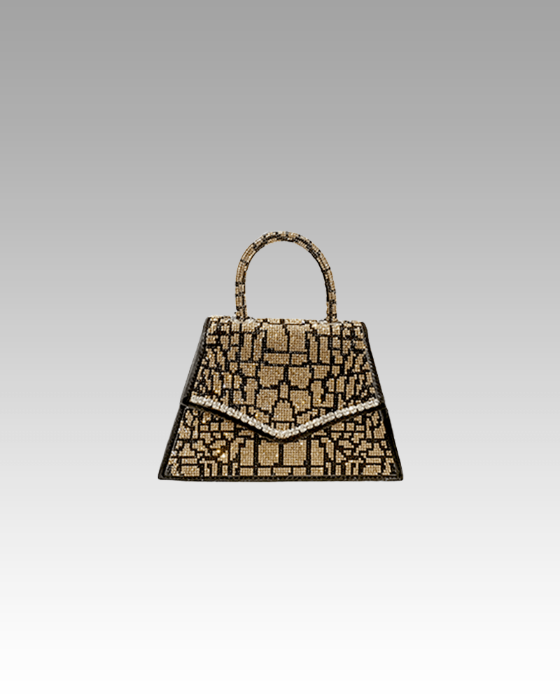 Sac à main Ophélie bicolore champagne noir - Accessoire tendance avec motif crocodile et strass pour femmes chez Izamel.