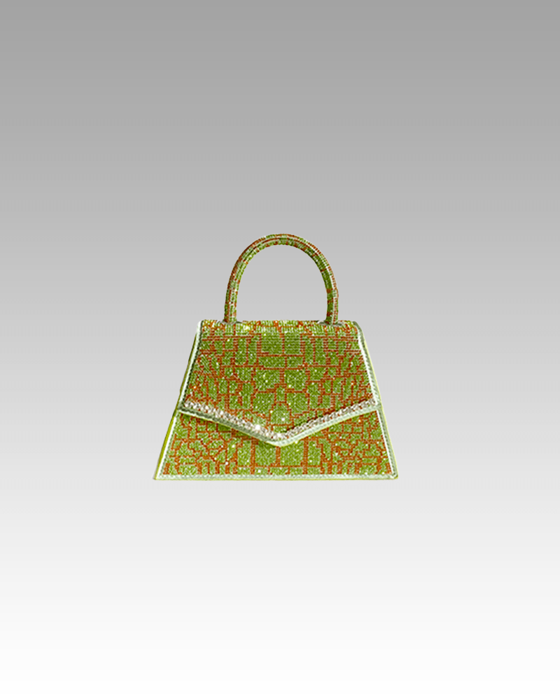 Sac à main Ophélie bicolore vert rouge - Accessoire tendance avec motif crocodile et strass pour femmes chez Izamel.
