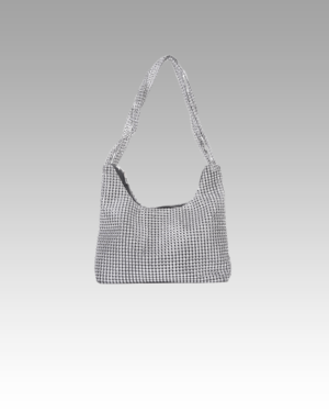 Aliya-sac-à-main-épaule-strass-argentés-femme-boutique-izamel.png Sac à main Aliya d'Izamel, magnifiquement agrémenté de strass argentés, porté avec style par des femmes élégantes dans la boutique Izamel.
