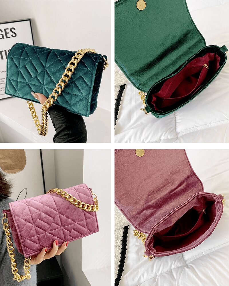 Sac à main en velours Cristina - Vue sous différents angles - Boutique Izamel Fashion.