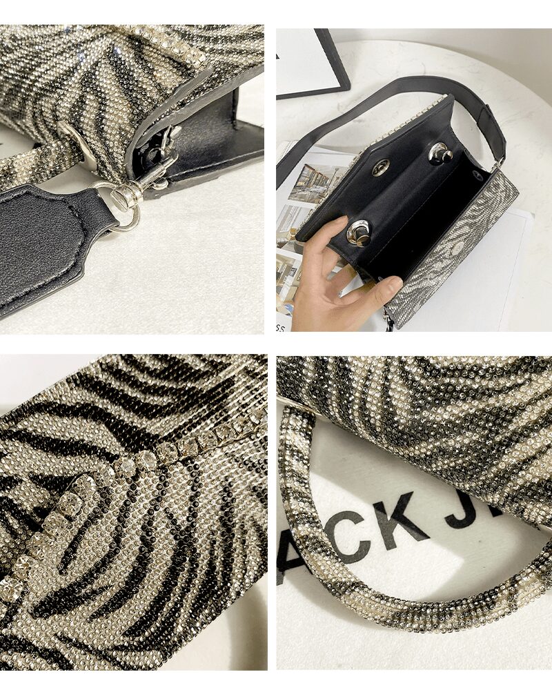 Sac à main à motif zèbre Tracy - Présentation détaillée sous multiples angles pour une immersion complète dans son motif audacieux.