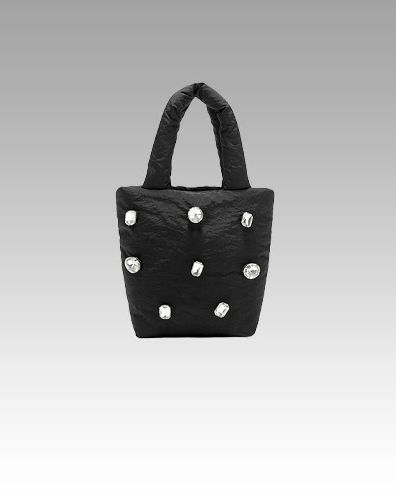 Sac fourre-tout Tyler noir incrusté de strass pour femmes - Izamel Boutique.