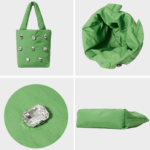 Sac à main fourre-tout Tyler, agrémenté de strass, photographié sous plusieurs angles pour illustrer ses finitions détaillées.