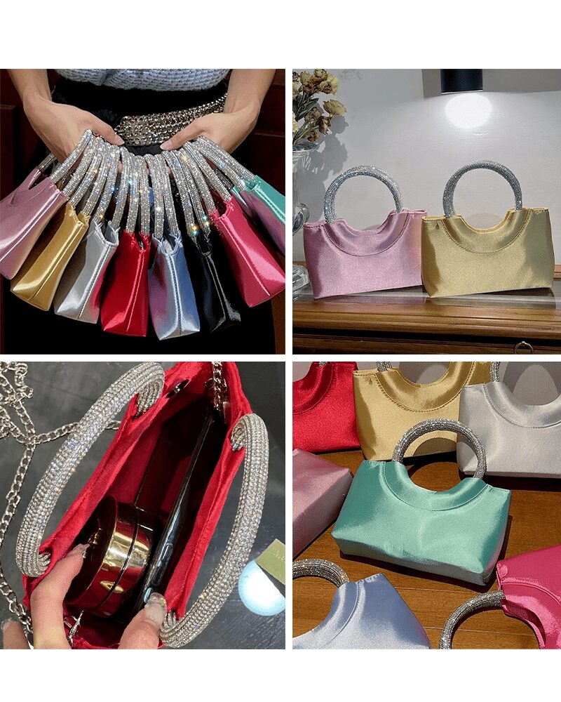 Sac à main Myriam satin multicolore vignettes variées.