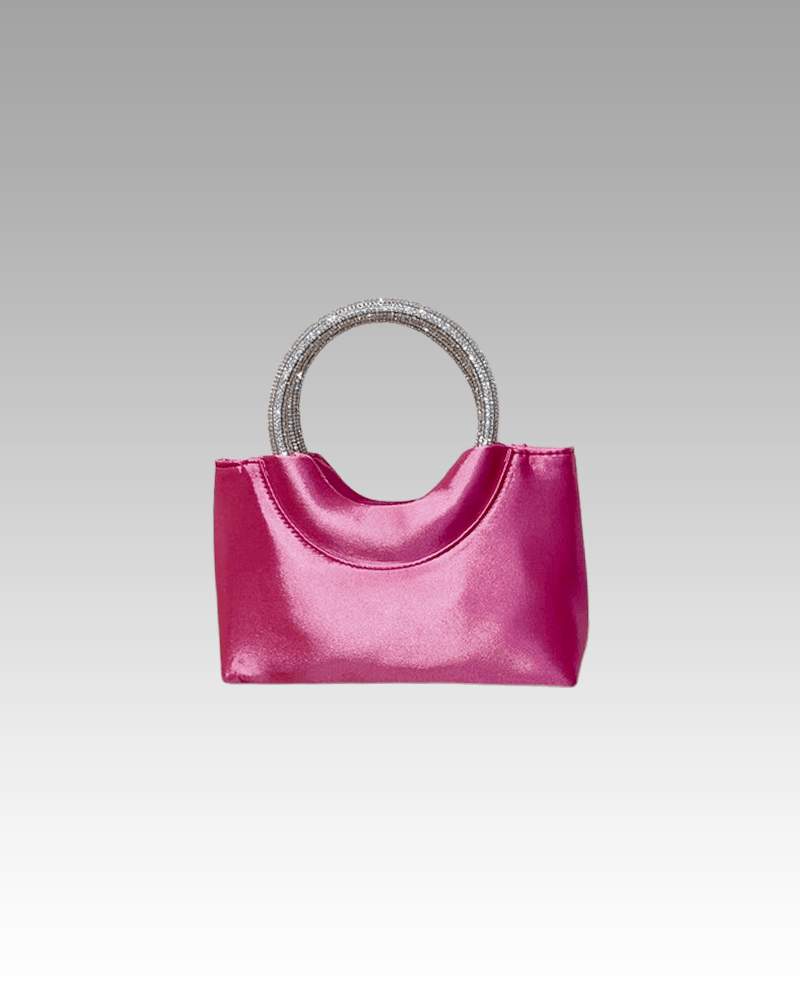 Myriam sac à main en satin rose, un incontournable de la boutique Izamel pour les femmes.