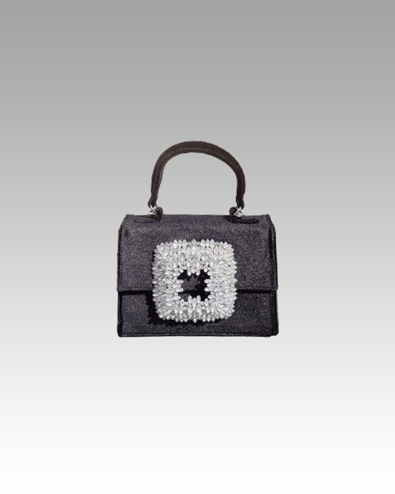 Elise Sac à Main Velours Noir Strass - Accessoire Chic pour Femmes dans la Boutique Izamel.