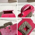 Elise Sac à Main Velours Rouge Strass - Accessoire Chic sous Plusieurs Angles