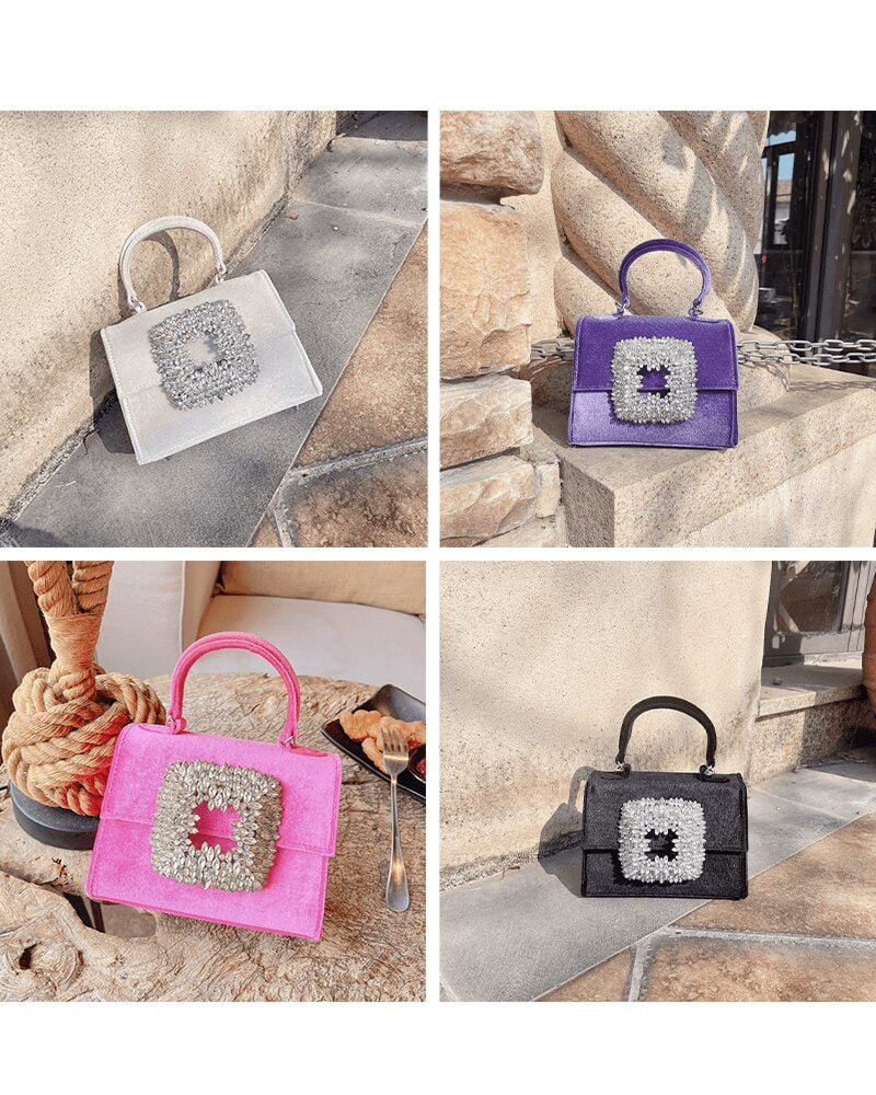 Elise Sac à Main Velours Strass - Accessoire Chic et Polyvalent en Plusieurs Couleurs, Mise en Situation