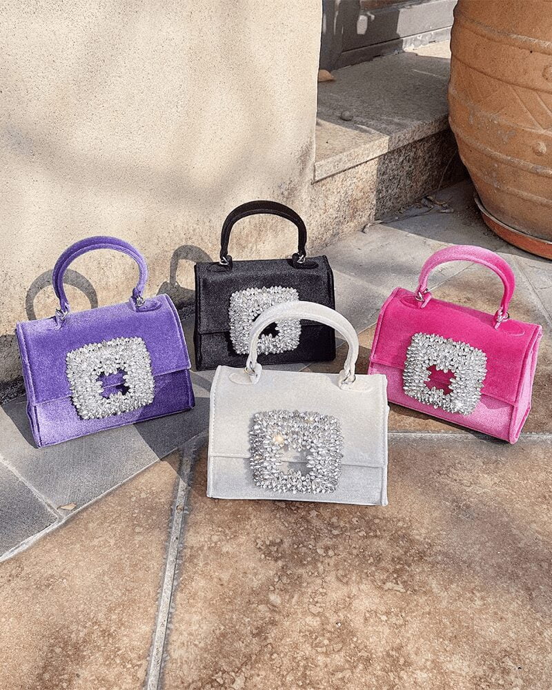 Elise Sac à Main Velours Strass - Collection Polyvalente en Plusieurs Couleurs pour Varier votre Style.