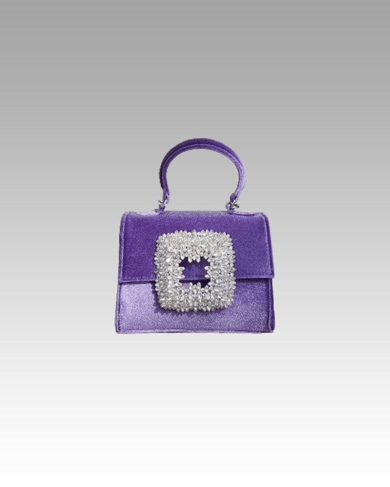 Sac à Main Elise Velours Violet Strass - Accessoire Chic pour Femmes dans la Boutique Izamel.