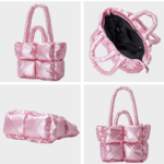 Sac à main matelassé rose Rachel - Accessoire tendance sous différents angles pour femmes chez Izamel.