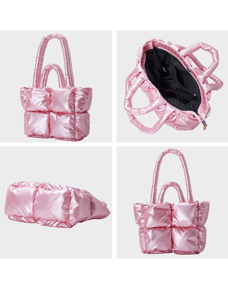 Sac à main matelassé rose Rachel - Accessoire tendance sous différents angles pour femmes chez Izamel.
