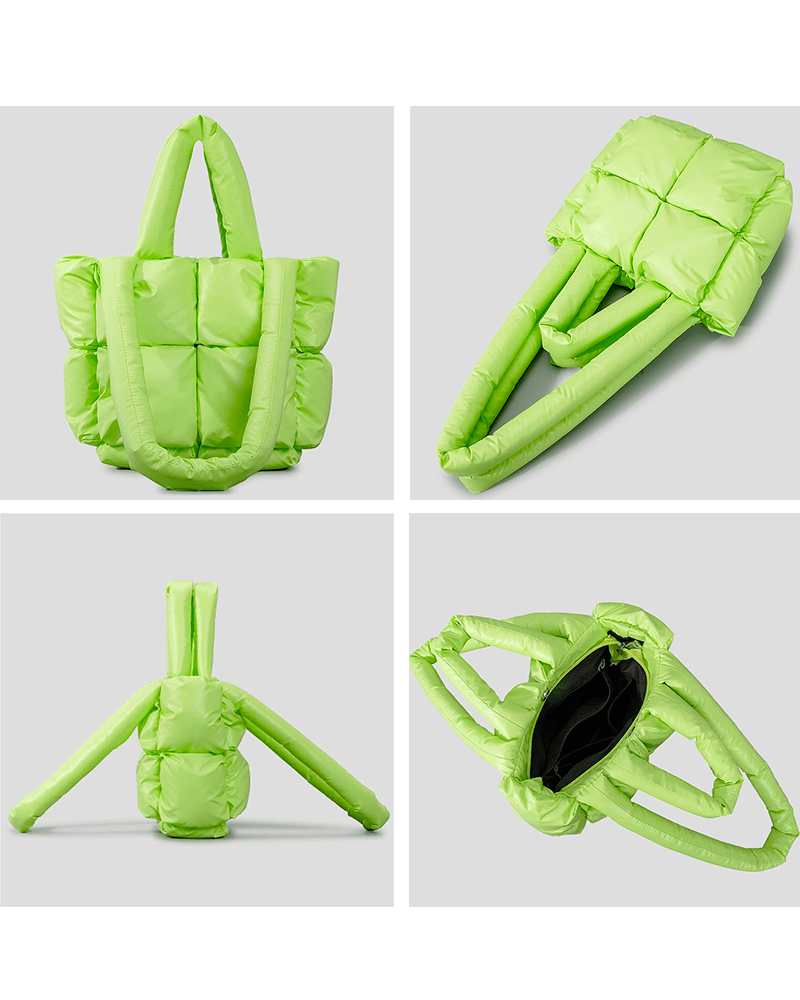 Sac à main matelassé vert fluo Rachel - Accessoire tendance sous différents angles pour femmes chez Izamel.