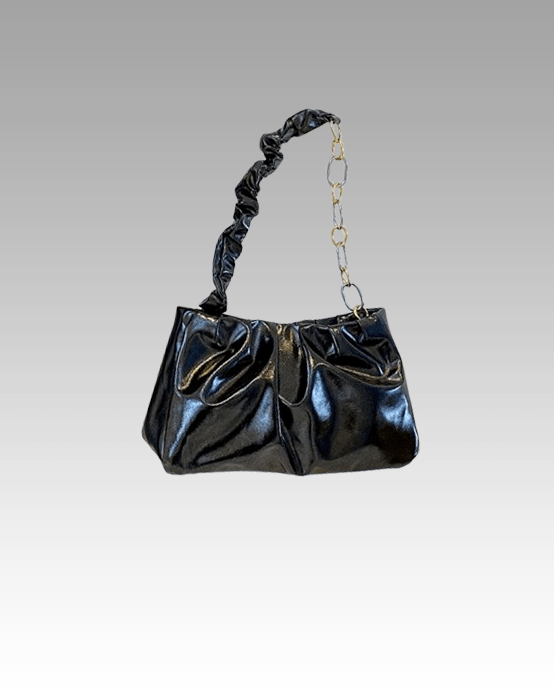 Siham Sac à Main d'épaule Plissé Noir - Accessoire chic dans la boutique Izamel pour femmes.