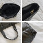 Explorez la sophistication du sac à main fourre-tout noir matelassé de Maïssane, présenté sous divers angles pour révéler toute sa beauté.