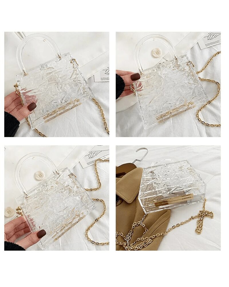Le sac à main Megan blanc craquelé, photographié sous divers angles, dévoile son charme singulier et tendance.
