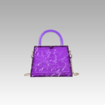 Le sac à main Megan violet craquelé, symbole de style, exposé avec élégance dans la boutique Izamel.