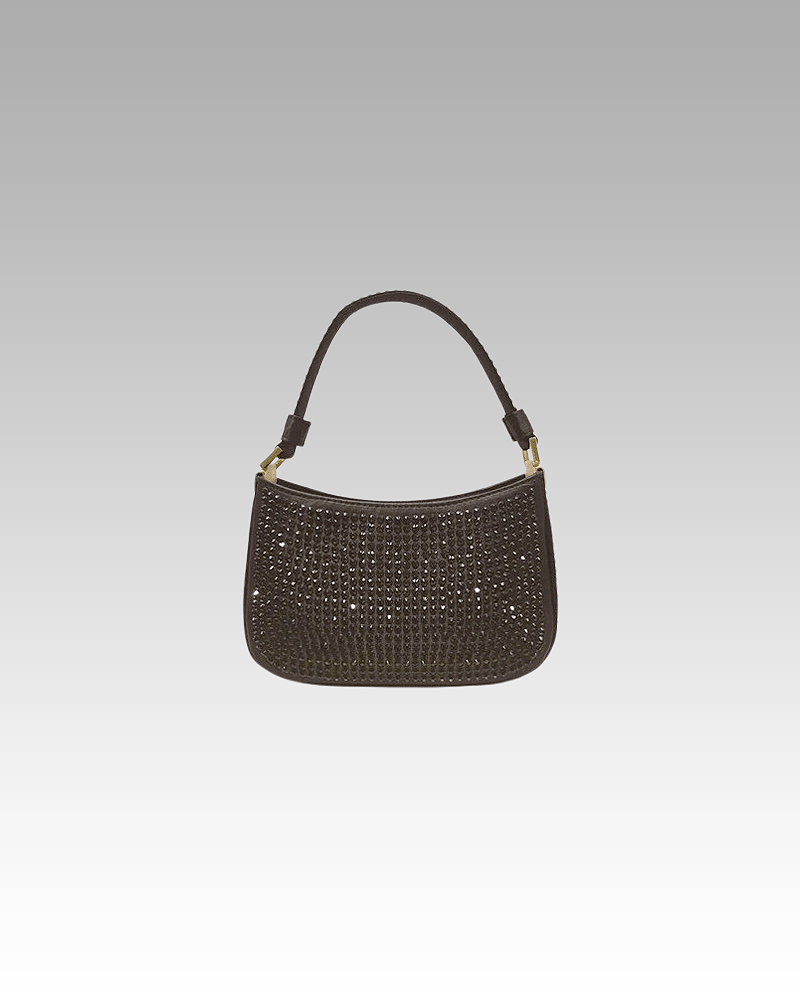 Sac à main noir Alison avec strass - Femme le portant - Boutique Izamel.