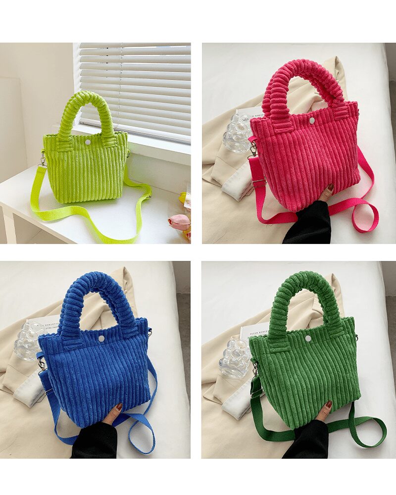 Découvrez la diversité de la collection Daisy Sac à Main Fourre-Tout en Velours Côtelé, offrant une palette étendue de couleurs variées pour compléter votre look avec style et élégance.
