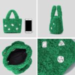 Sac à main Elisa en peluche vert avec strass - Présentation détaillée sous multiples angles pour une appréciation complète.