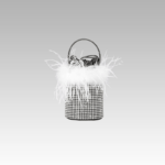 Sac à main Kendal orné de strass et de plumes blanches, un symbole d'élégance à découvrir chez Izamel.