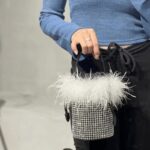 Sac à main Kendal orné de strass et de plumes blanches, l'accessoire parfait pour une touche de raffinement.