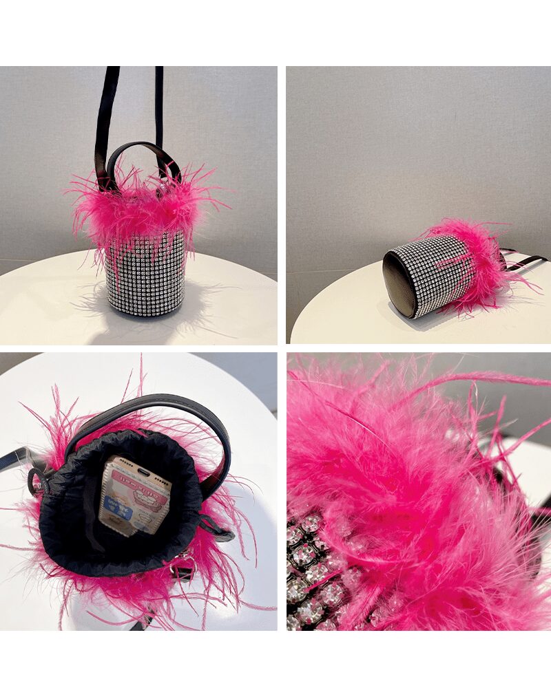 Sac à main Kendal avec strass et plume rose