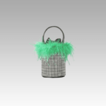 Sac à main Kendal avec strass et plumes vertes, un accessoire élégant à découvrir chez Izamel.