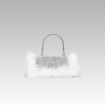 Sac à main Kylie blanc, avec strass et plumes, de la boutique Izamel.
