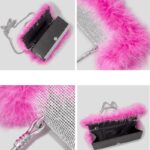 Sac à main rose avec strass et plume - plusieurs angles de vue