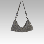 Sac à main noir et argenté orné de strass, porté à l'épaule, pour femme, disponible chez Izamel.