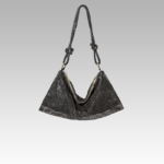 Sac à main noir orné de strass, porté à l'épaule, pour femme, disponible chez Izamel.