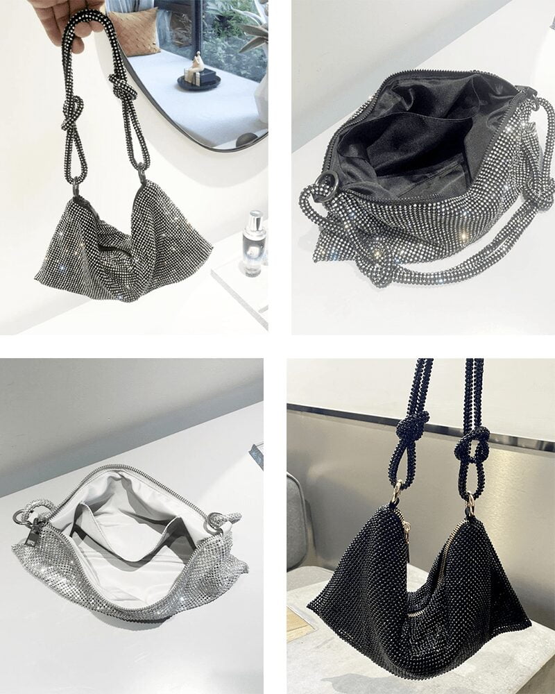 Sac à main porté à l'épaule avec multiples strass, pour femme, disponible chez Izamel.