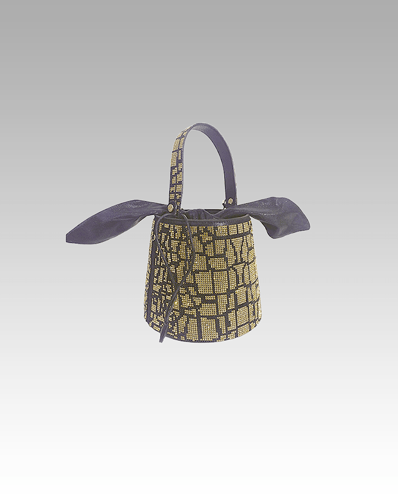 Sac à main Priscilla bicolore Champagne noir motif crocodile strass femmes boutique Izamel.