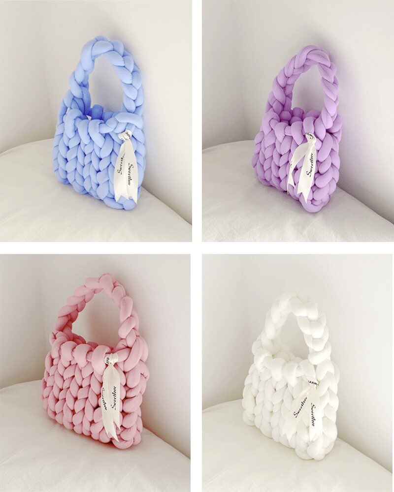Vicky sac à main tricoté plusieurs couleurs variées.