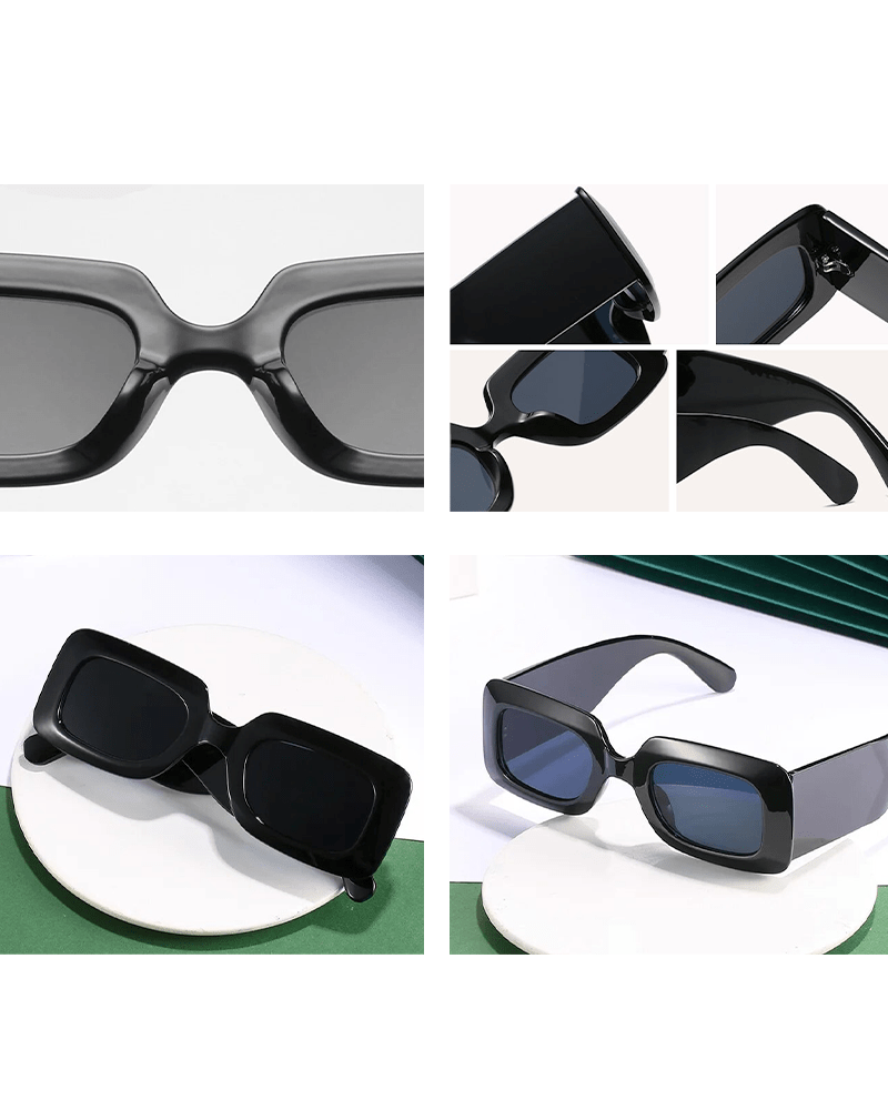 "Lunettes de soleil 'Alice' noir vintage, présentées sous différents angles pour une protection UV400 et un look rétro.