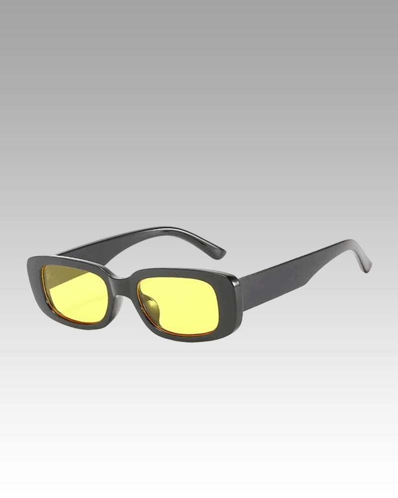 Lunettes de soleil tendance Becky noir et jaune avec protection UV400 pour femme, disponibles chez Izamel.