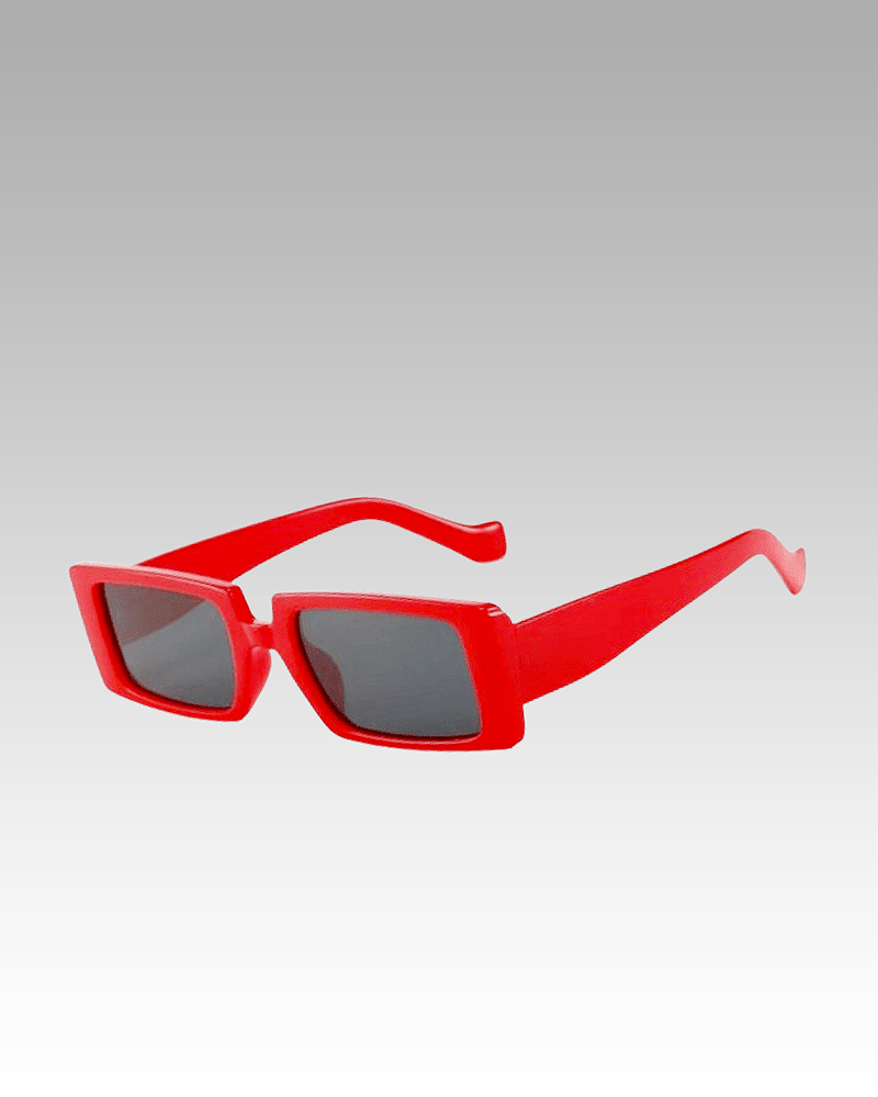 "Lunettes de soleil Célia rouge et noir, accessoire branché pour femme avec protection UV400, chez Izamel.