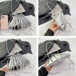 Chloé sac à bandoulière argenté en similicuir plissé - vue sous plusieurs angles.