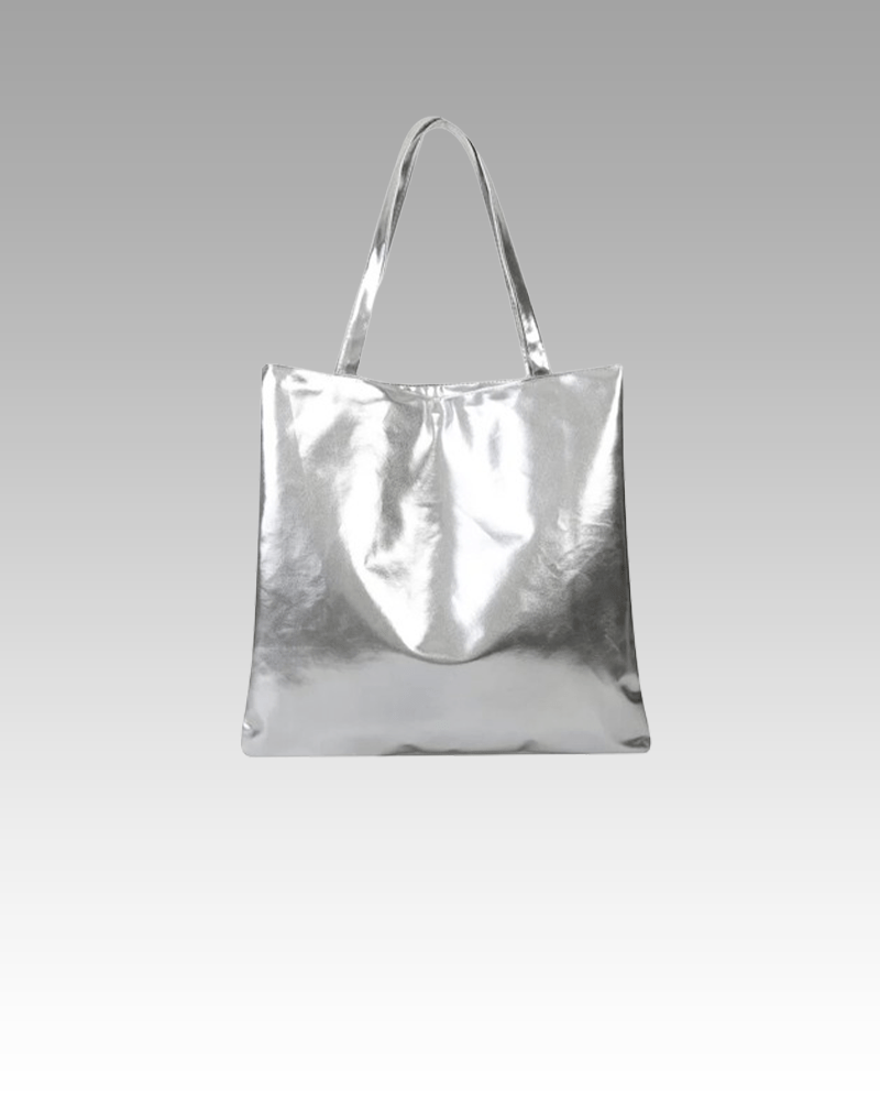 Sac à main fourre-tout Elsa argenté brillant - élégance et sophistication chez Izamel.