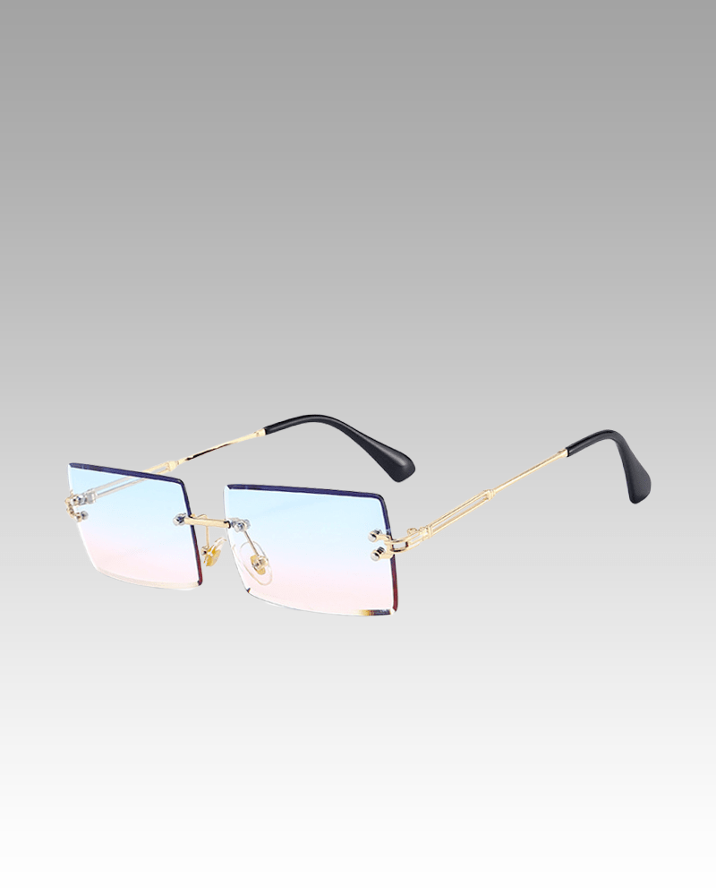 Lunettes de soleil Gracie rétro bleu et rose avec protection UV400 - Femme portant des lunettes de soleil - Boutique Izamel