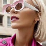 Lunettes de soleil Pretty rose rétro avec protection UV400, portées par une femme.