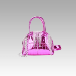 Sac à main Sandy rose en similicuir vernis - élégance féminine chez Izamel.