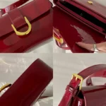 Sac à bandoulière rouge vernis Inaya présenté sous plusieurs angles