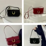 Sac à bandoulière vernis Inaya en plusieurs couleurs, présenté en quatre photos