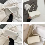 Sac à main Lina en similicuir blanc montré sous différents angles, disponible chez Boutique Izamel.