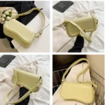 Sac à main Lina en similicuir jaune montré sous différents angles, disponible chez Boutique Izamel.