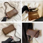 Sac à main Lina en similicuir marron montré sous différents angles, disponible chez Boutique Izamel.