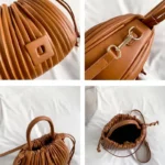 Sac à main Mia plissé présenté sous différents angles, disponible chez Boutique Izamel.
